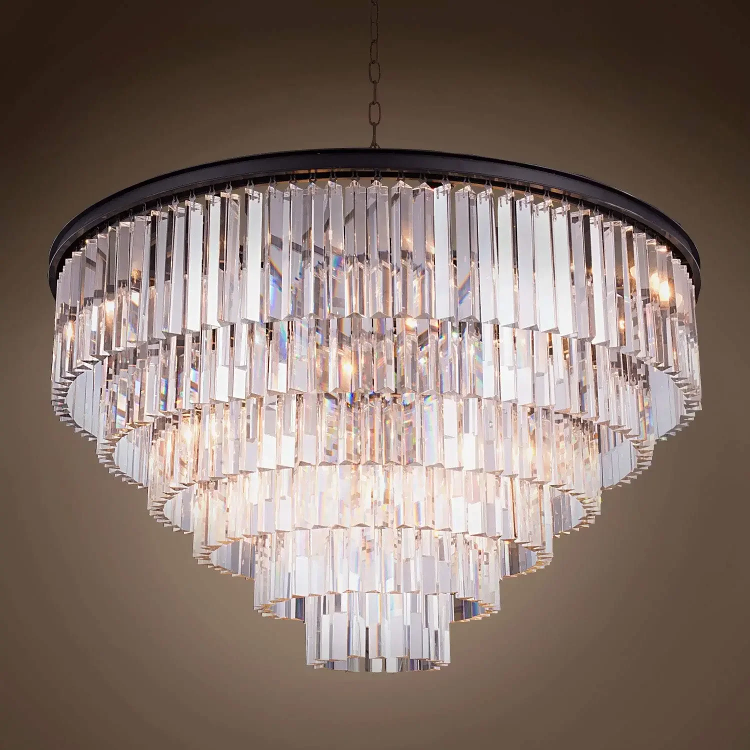 Gatsby Luminaires Clear Glass Fringe Grey Iron Chandelier, Hanging Ceiling Light pendant lights