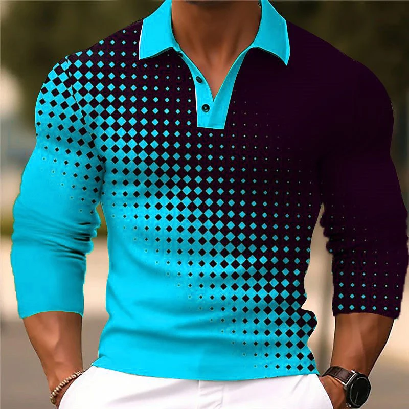 T-shirt polo di tendenza alla moda da uomo con motivo a pois rotondi 6XL T-shirt polo da strada stampata in 3D a maniche lunghe taglie forti