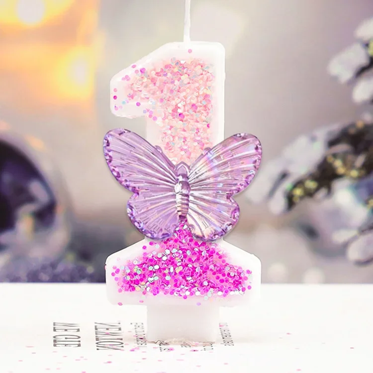 Sparklers Birthday Candle with Butterfly Purple Blue Children's Birthday Candles 4th for Girls Cake Topper Decorations