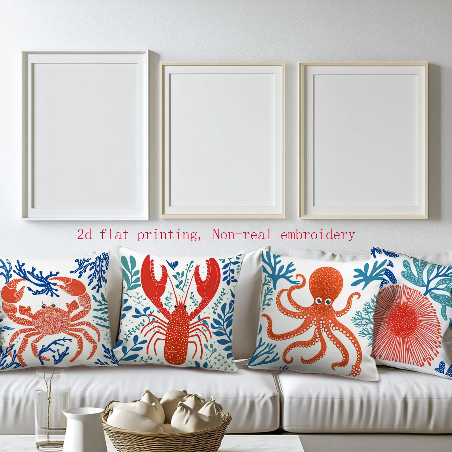 Decorative Ocean Theme Pillow Covers Set 4 Pieces Nautical Marine Life Print Octopus Crab Coral Throw Pillow Home Decor