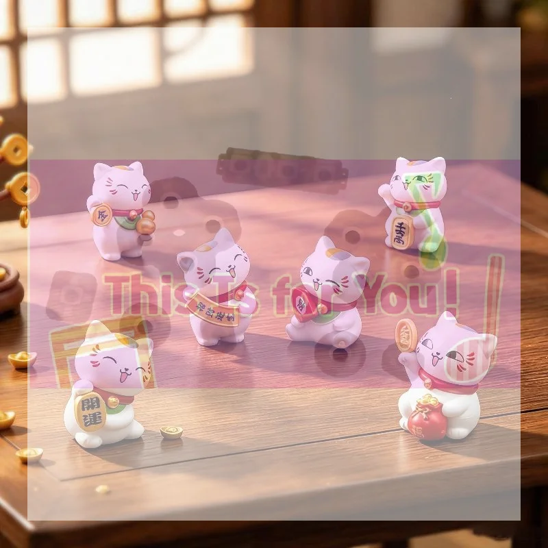 【MA】6 PCS Mini Resin Lucky Cat Figurine Set Cute Design Good Fortune Blessing Ideal For Home Office Desktop Car Decor