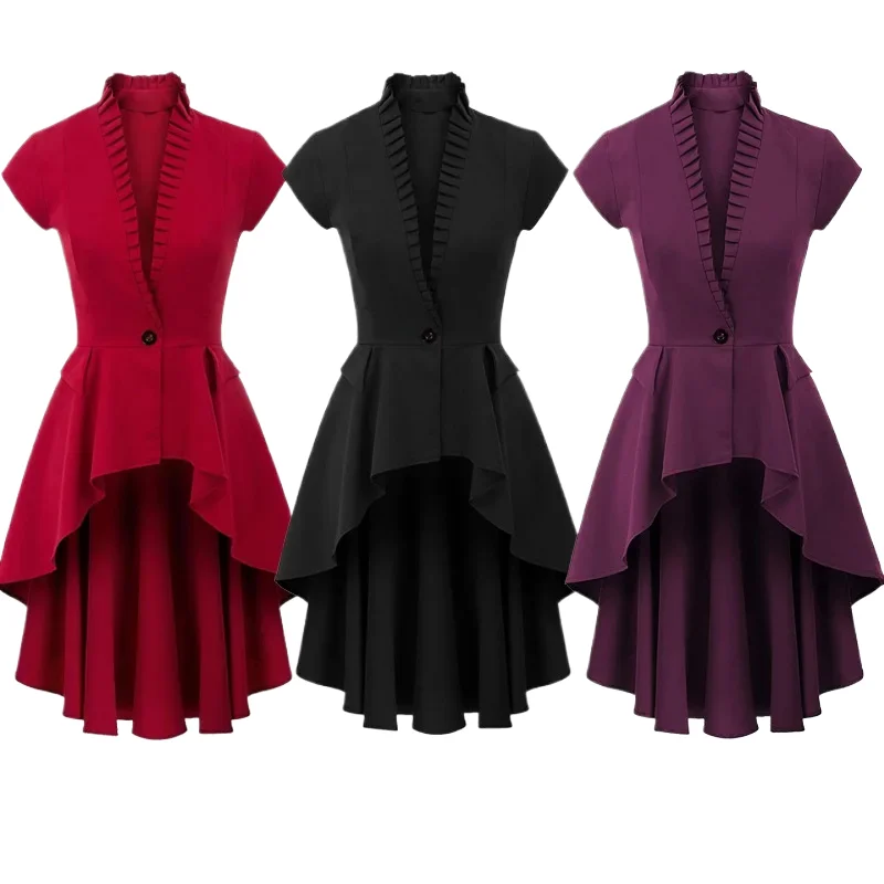 

Women's Vintage Formal Short Sleeve Medieval Retro Gothic Tuxedo Elegant Luxury Blue Ruffle Neckline Performance Costume