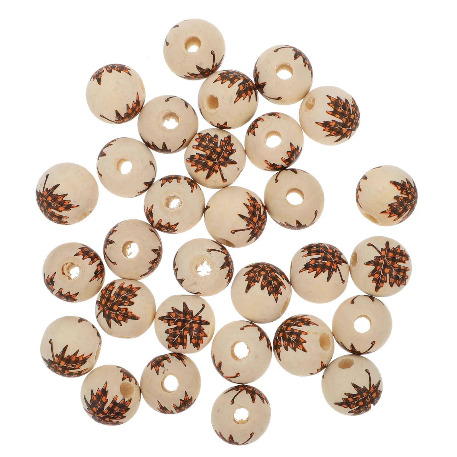 

30Pcs DIY Color Wooden Beads Maple Leaf Plaid Pattern Beads Combination for Jewelry Craft Bracelet Necklace Color Plaid Bead