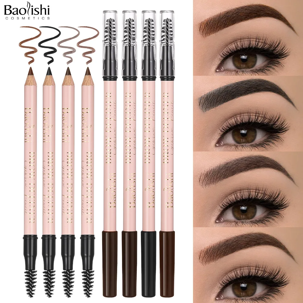 Lápiz de cejas a prueba de manchas 2 en 1 con cepillo impermeable 4 tonos negro gris marrón marrón oscuro
