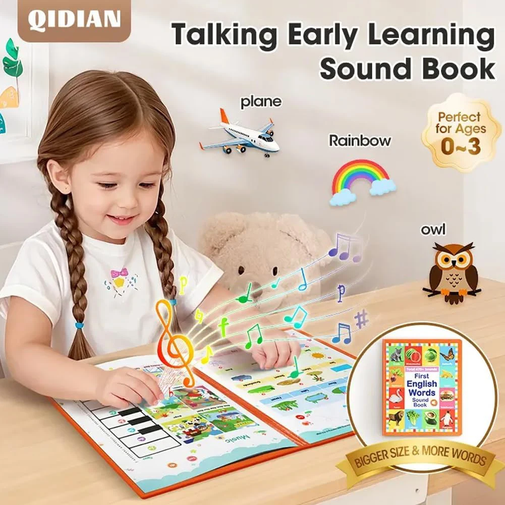 أول كتاب صوتي للكلمات الإنجليزية للأطفال/لعبة صوتية تفاعلية للأطفال الصغار، كتاب ناطق لتعلم اللغة الإنجليزية، لعبة كلمات ممتعة للغة