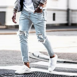 Ripped Jeans For Men Spring And Summer New Korean Style Trendy Loose Thin Rough Edge Beggars Casual nine-point Pants For Men