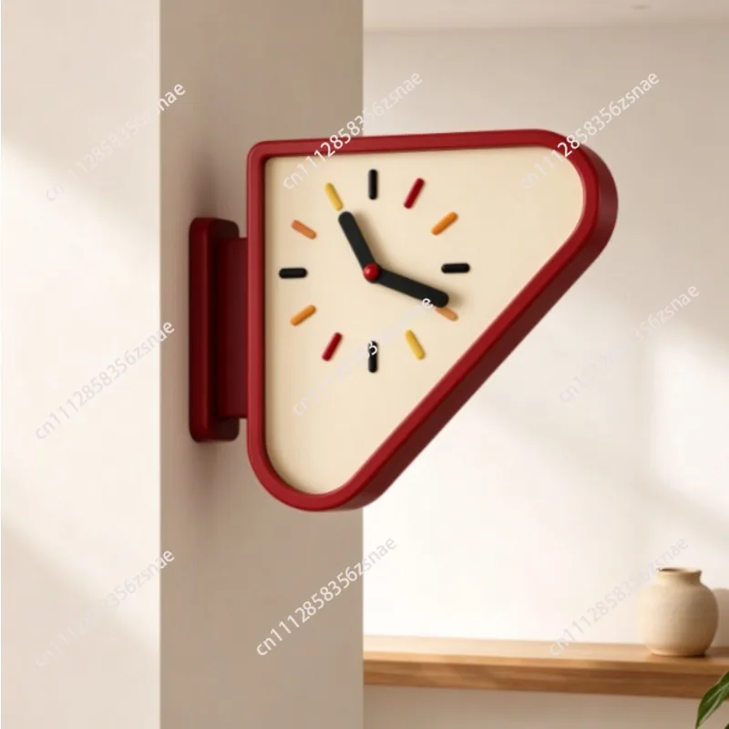 Corner Wall Clock Double-Sided Bracket Triangular Wall Clock Dual Display Colored Hour Markers for Home Bedroom Livingroom Decor