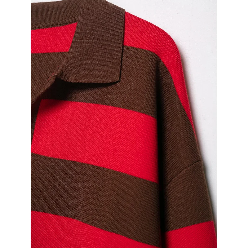 المرأة أزياء مخطط محبوك سترة الخريف الشتاء بولو طوق طويلة الأكمام البلوز خمر الإناث شيك قمم