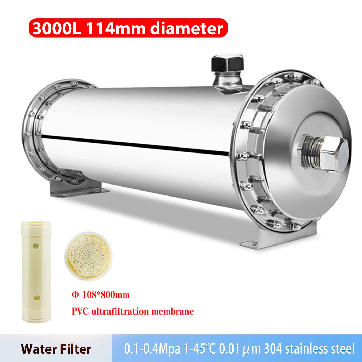 3000L/h Water Filter 304 Stainless Steel PVDF Ultrafiltration Water Purifier With Washable Cartridge Direct Drink Kitchen Filter