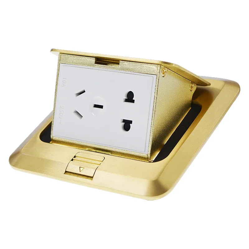 Solid Copper Gold Panel Pop-Up Floor Socket 10A With USB Charging Port, Customizable Power Socket Module Combination