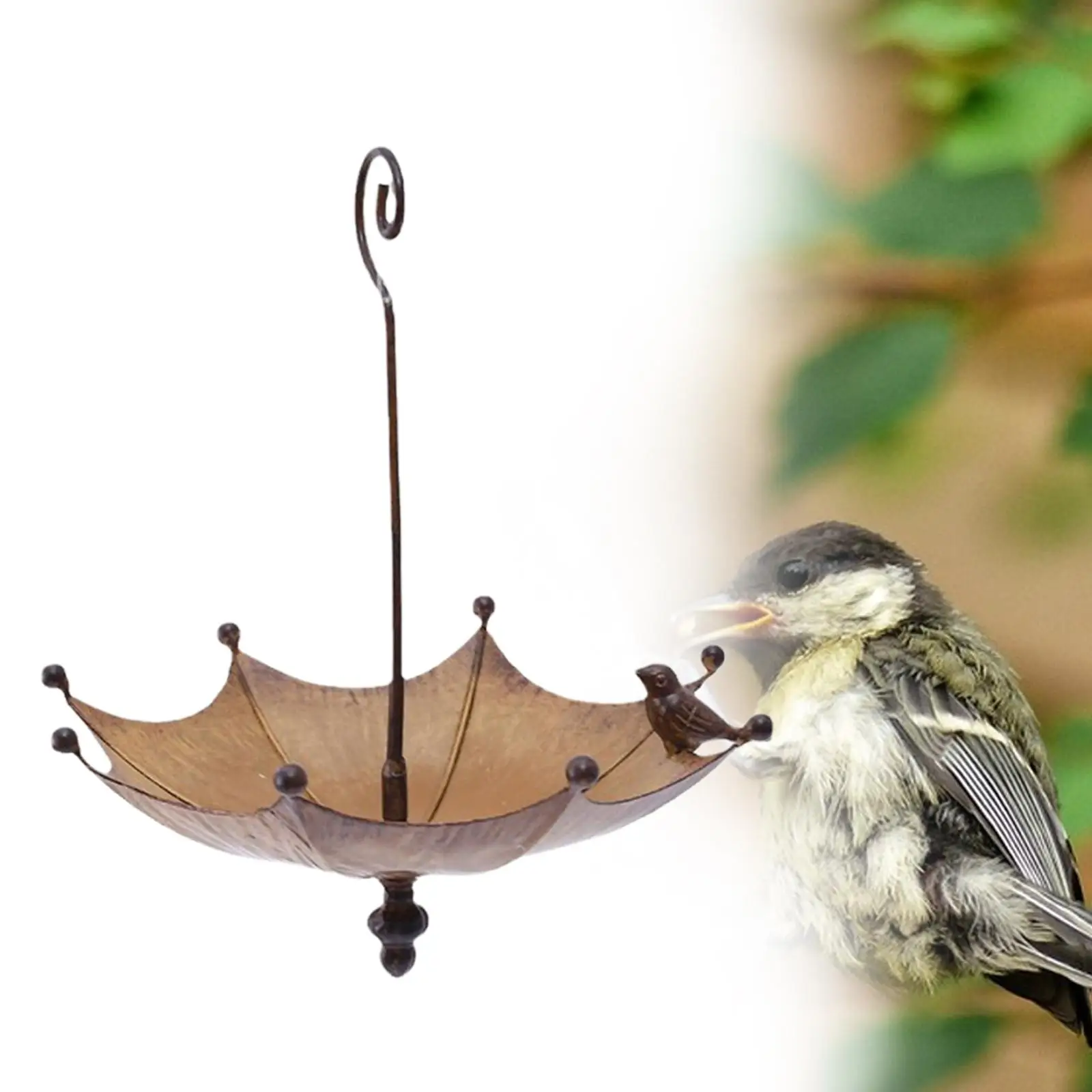 Umbrella Bird Feeder Hanging Brown Premium Bird Food Container Garden Decoration Metal for Backyard Courtyard Yard Balcony Porch