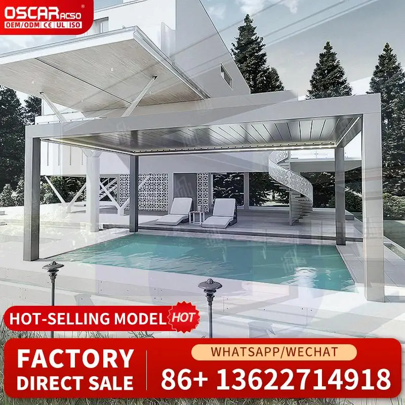 Motorized Adjustable Louvered Aluminum Outdoor Structure with Smart Rain System for Backyard Patio Garden pergolas