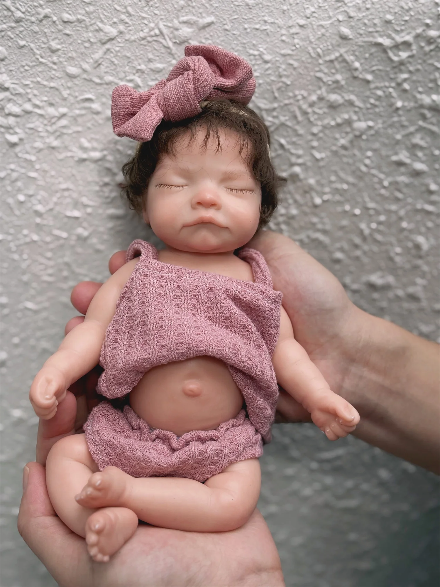 10Inch Cute Sleeping Full Body Solid Silicone Reborn Girl Doll With 3D Painted Skin Details Dress In Pink Outfits Bebe Reborn