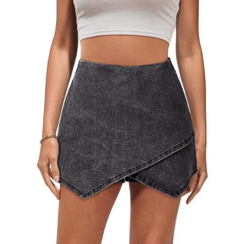

High Waist Elastic Denim Skirt Women's New Sle Cross-Border ort Skirt Casual Sportswear Seven Sve T-irt orts