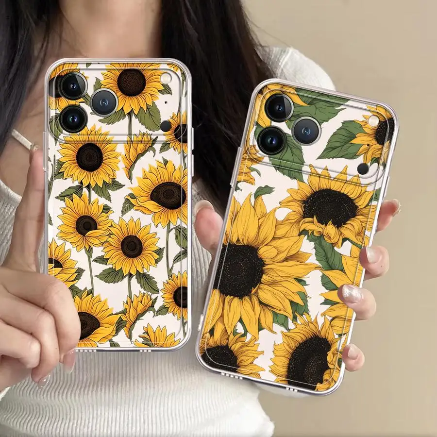 Cute Sunflower Pattern Case for Apple iPhone 17 Pro Max Air XS XR 16e 14 Plus 17e 13 Mini 16 11 12 15 Clear Phone Cover