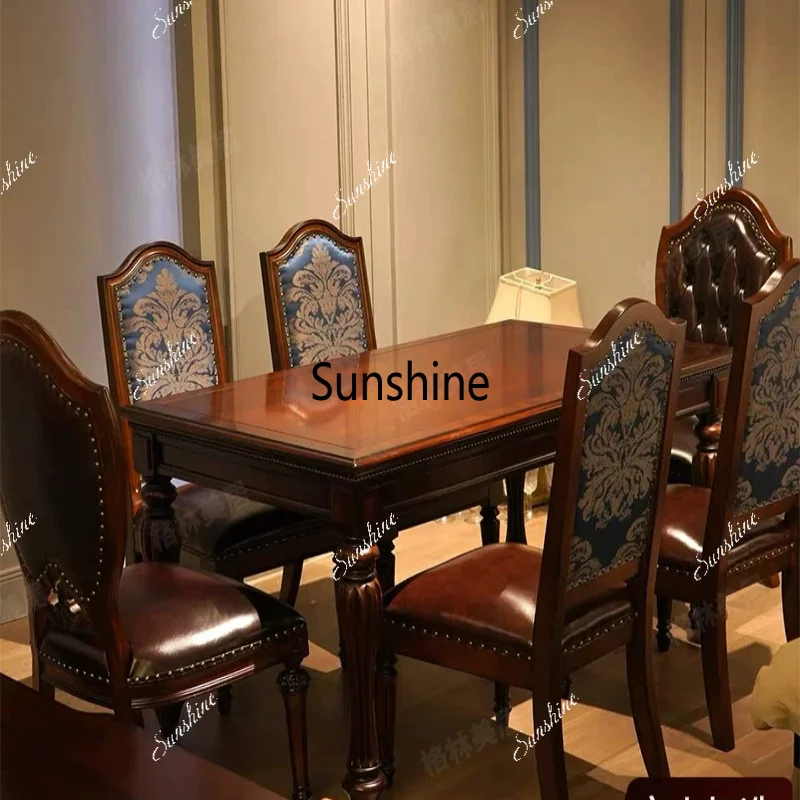 American vintage solid wood dining table, small home rectangular living room with a sense of luxury