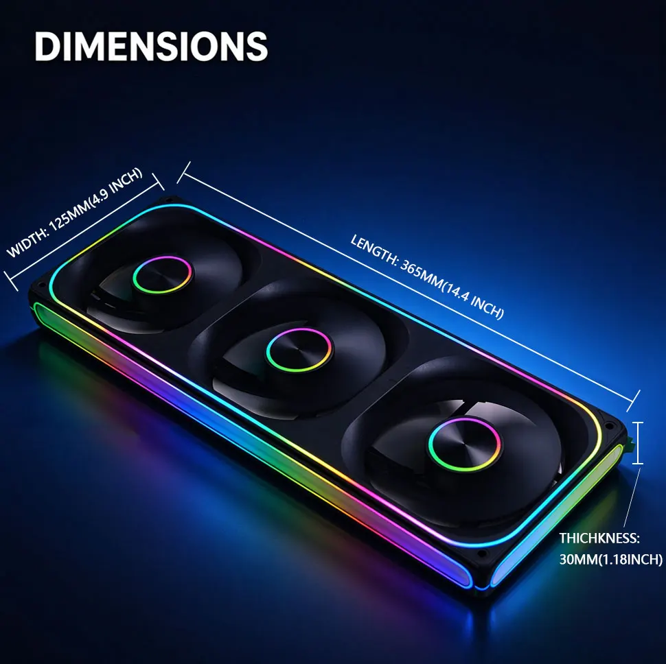 MANMU 360mm ARGB PC Case Fan 3-in-1 Triple Fan Addressable RGB Silent High Airflow Cooling Fan for Gaming Computer Chassis