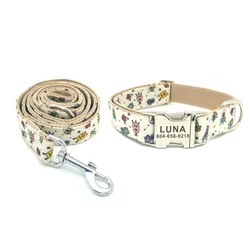 Personalized Dog Collar with Free Engraving, Matching Pet Leash,Customzied Contacts Metal Buckle,Space Monster Pet Collar