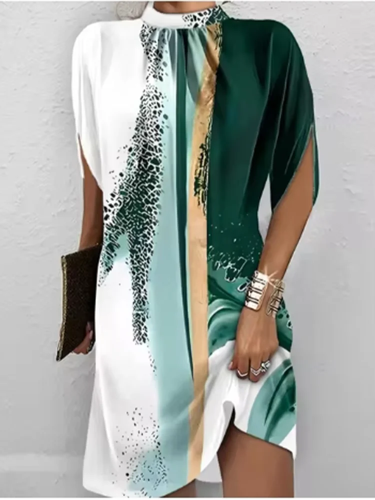 Modisch bedrucktes Semi High Neck Damen Kurzarm kleid vielseitige Street Dating lässige sexy Sommerkleider