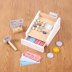 Kids Wooden Simulation Supermarket Checkout Counter Toy Cash Register Role-Play Toys Kitchen Toys Girls Pretend Play Toys ﻿