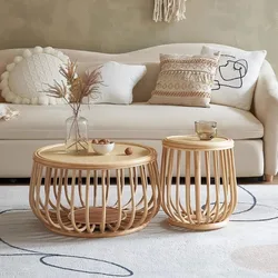 Nordic modern minimalist rattan weaving table small unit balcony living room creative retro home homestay circular coffee table