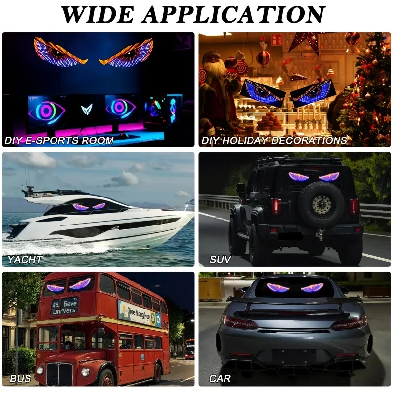 2Pcs LED Auto Dynamische Teufel Auge Licht Für Auto Lkw Dämon Augen Led-bildschirm Licht Vorne Heckscheibe Dekoration
