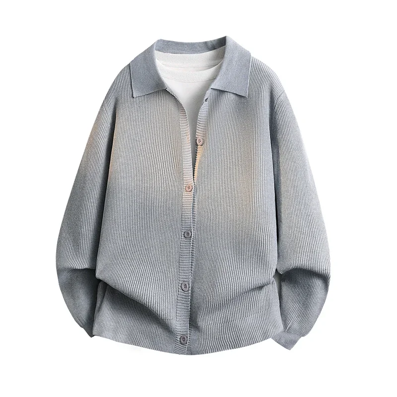 Military Green Collar Knitted Jacket Men's Spring and Autumn Korean Simple Hoodie Men's High End Casual Jacket Sweater