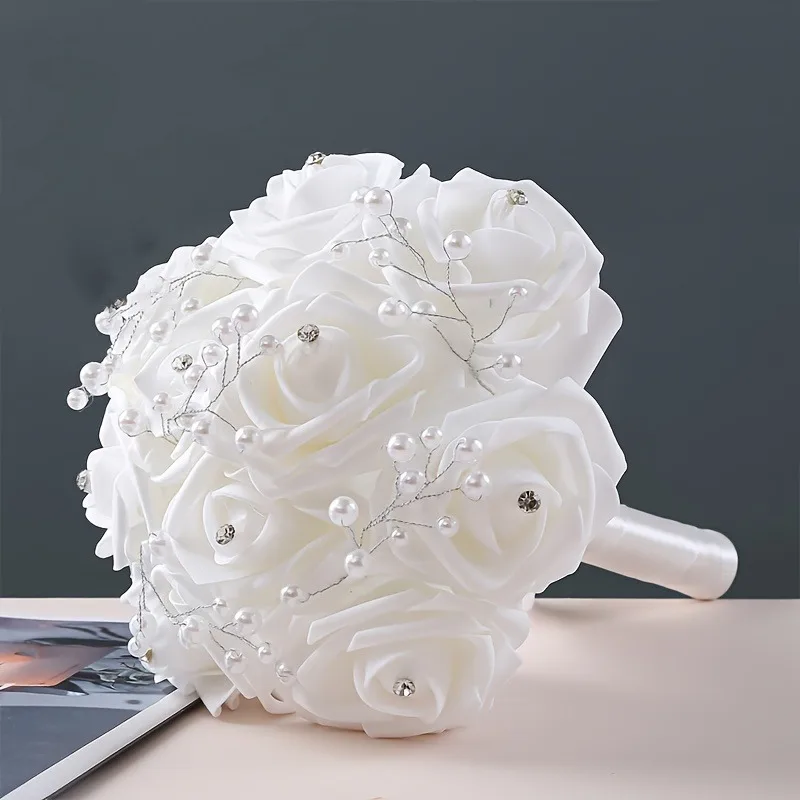 웨딩 신부 및 신부 들러리 부케, 웨딩 장식용 조화, 파티 휴일 가정용 새틴 장식 꽃