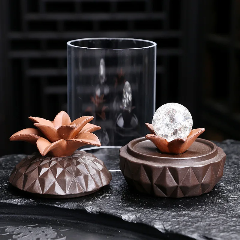 Purple Clay Windproof Cover Backflow Incense Burner Creative Pineapple LED Light Smoke Backflow Incense Burner Home Decor