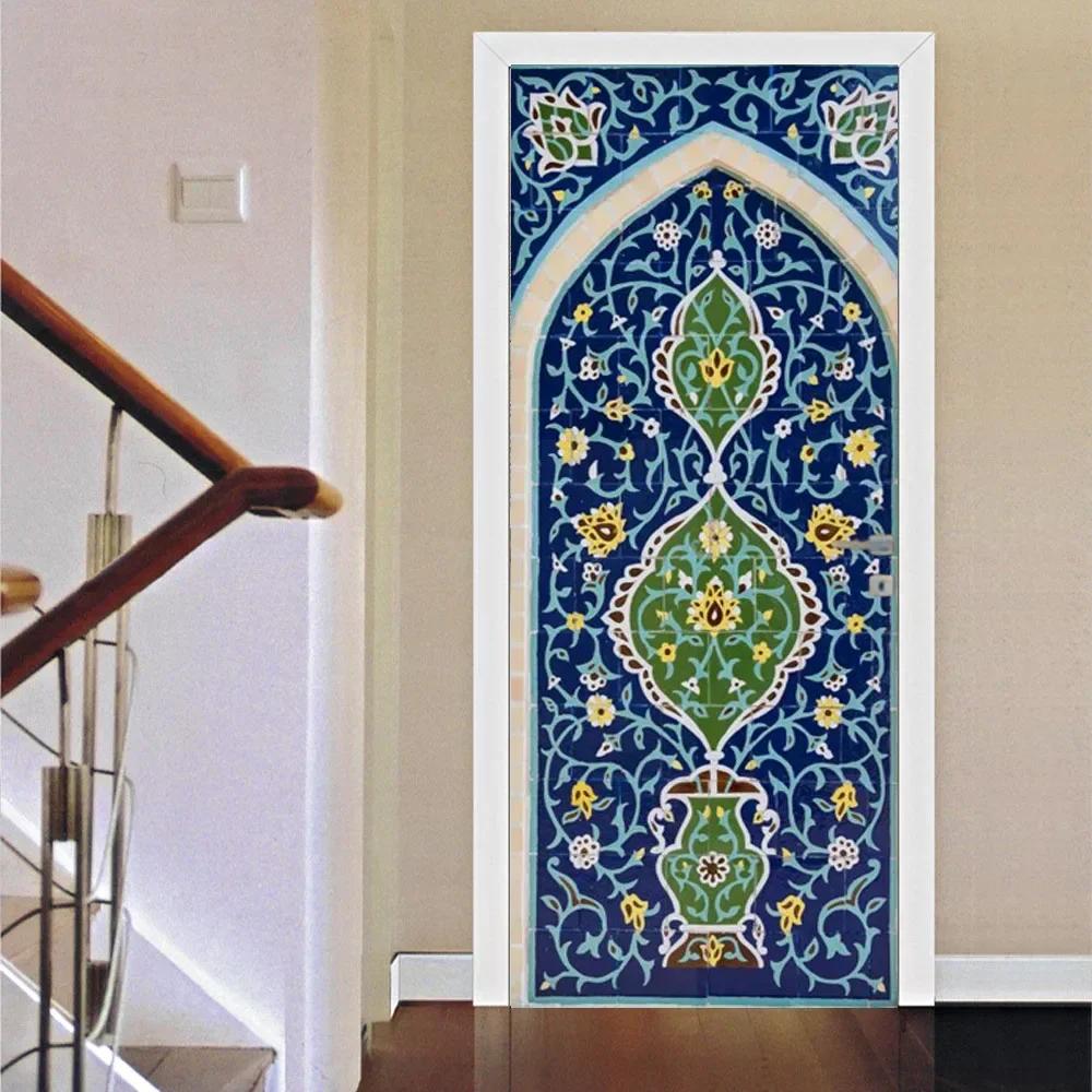 PVC Self-adhesive Removable Muslim Arabic Door Sticker Allahu Islamic Wallpaper Living Room  Decor 3D Decal Wall Stickers