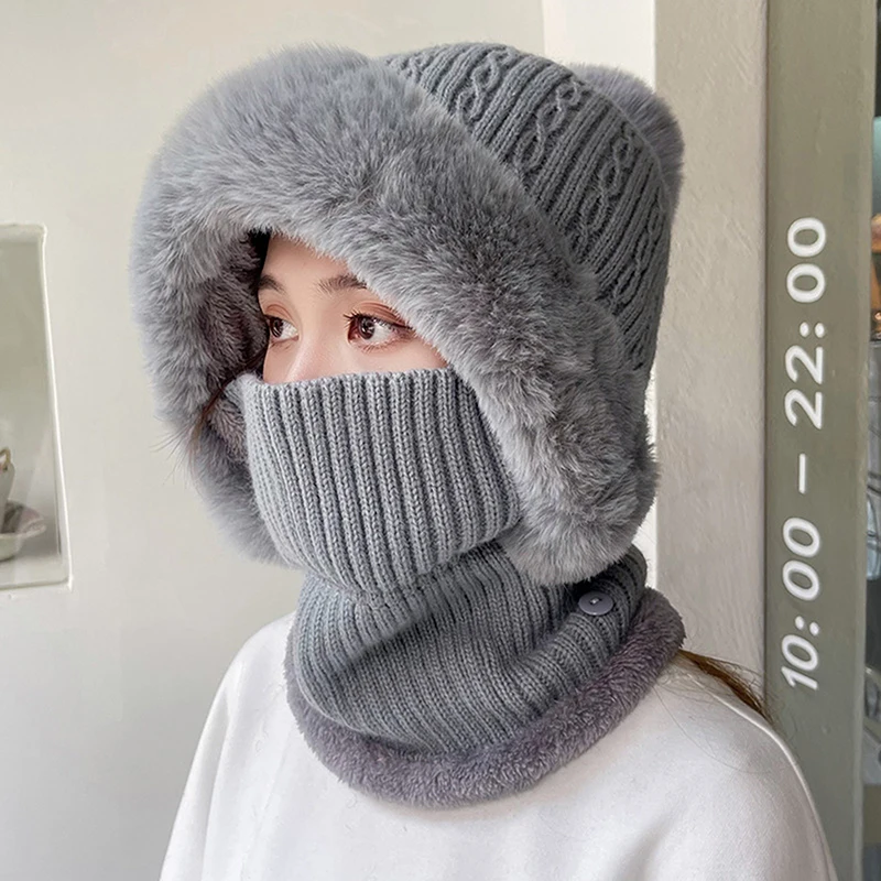 شتاء دافئ الدراجات قبعة قناع الوجه الحياكة أفخم بالاكلافا قبعة مقنعين سدادات حماية الأذن رقيق قبعة قناع الرقبة أدفأ سيدة مقنعين قبعة #4