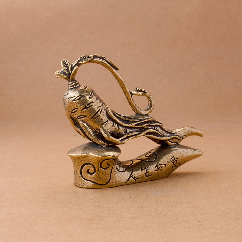 Vintage Brass Ginseng Auspicious Home Decor For Study And Desktop Decoration