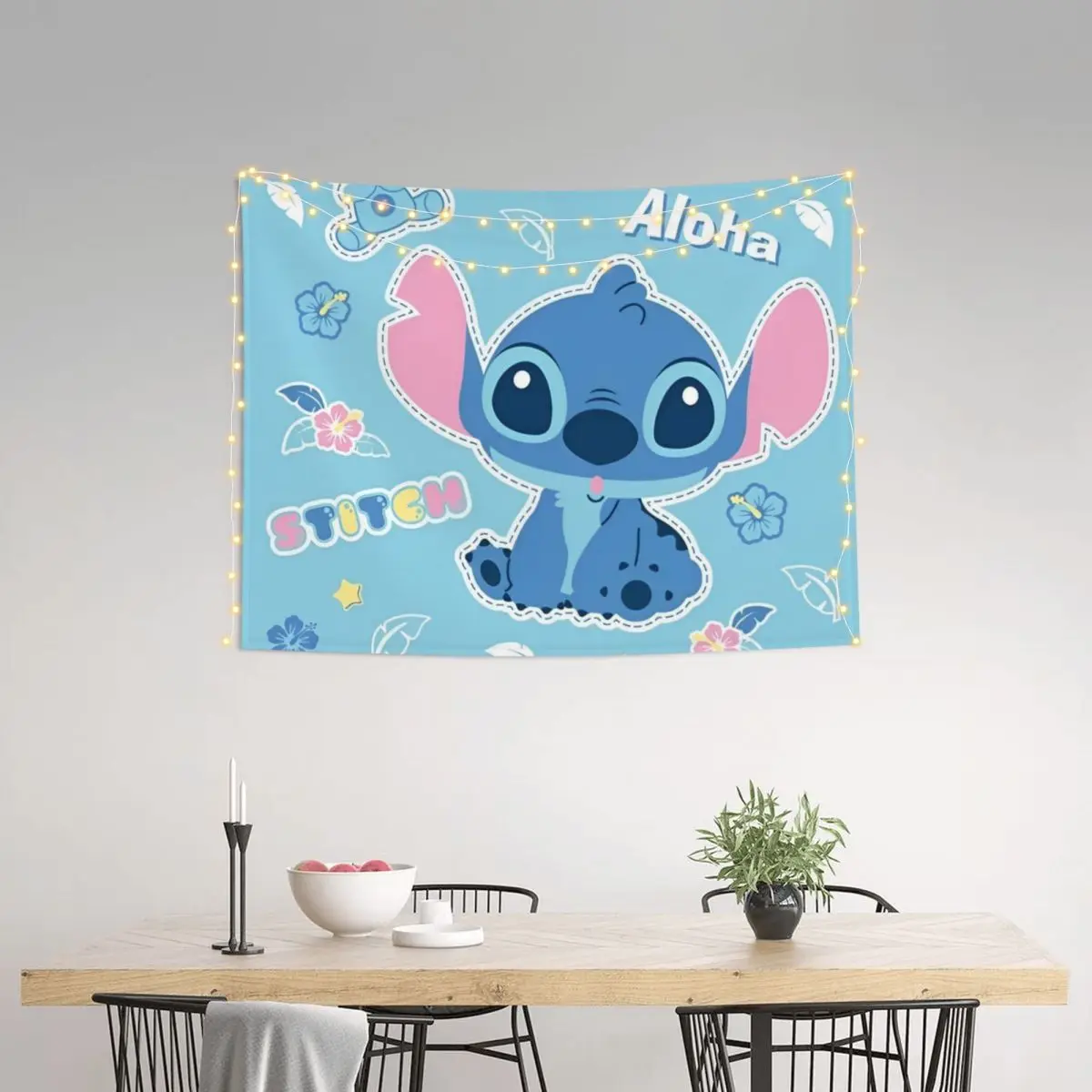 Lilo e Stitch Wall Hanging Tapeçaria De Tecido De Impressão, Boho Throw Rug, Cobertor Bonito, Decoração do Dormitório, 95x73cm