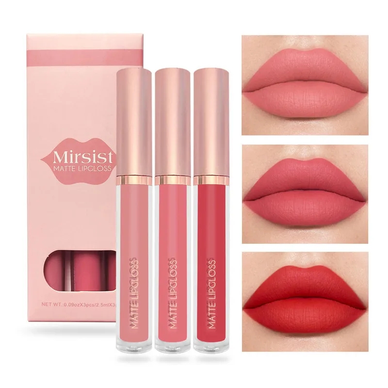 

Lip Gloss Lip Glaze Lip Mud Three Sets Of Velvet Mist Lipstick Non-fading Non-stick Cup