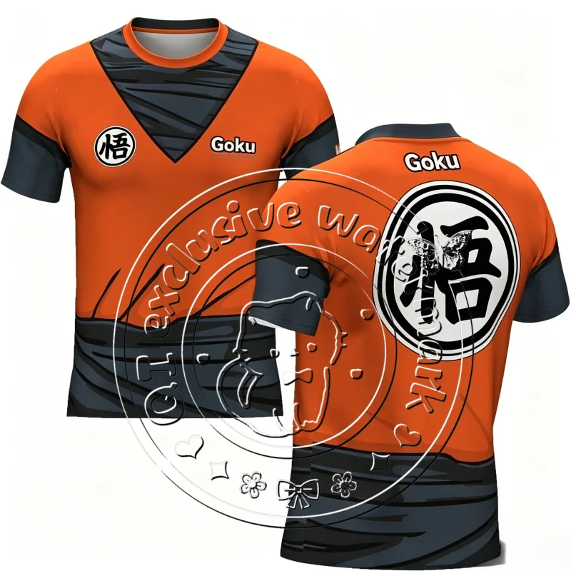 Camiseta Deportiva Casual de Manga Corta con Estampado 3D del Logo de Goku Kanji de Dragon Ball, de Secado Rápido, Unisex, para Fútbol, Baloncesto y Manga
