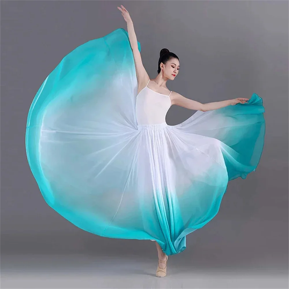 Elegant Gradient Ballet Skirt Women Chiffon Flowy Long Dancewear 360 Degrees Classical Dance Costume Performance Practice Skirt