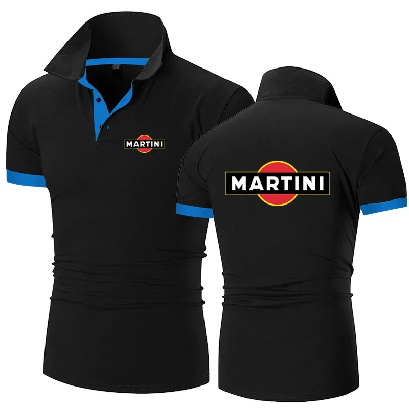 Мужская Повседневная футболка Martini Racings, модная рубашка-поло с короткими рукавами, удобные деловые топы с воротником на пуговицах, Новинка лета 2024
