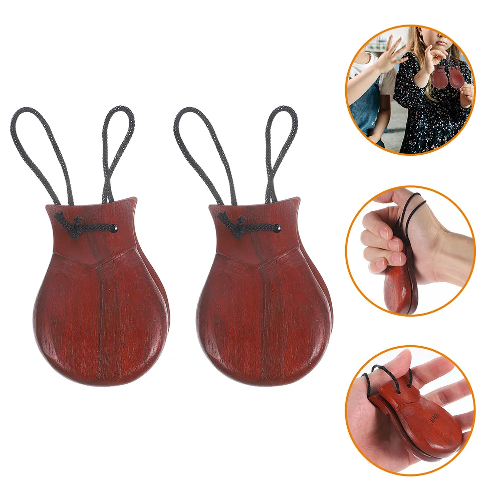 

2pcs Castanets Percussion Instrument Wooden Pear Wood Spanish Handheld For Adults Performance Party Leisure Music Instruments