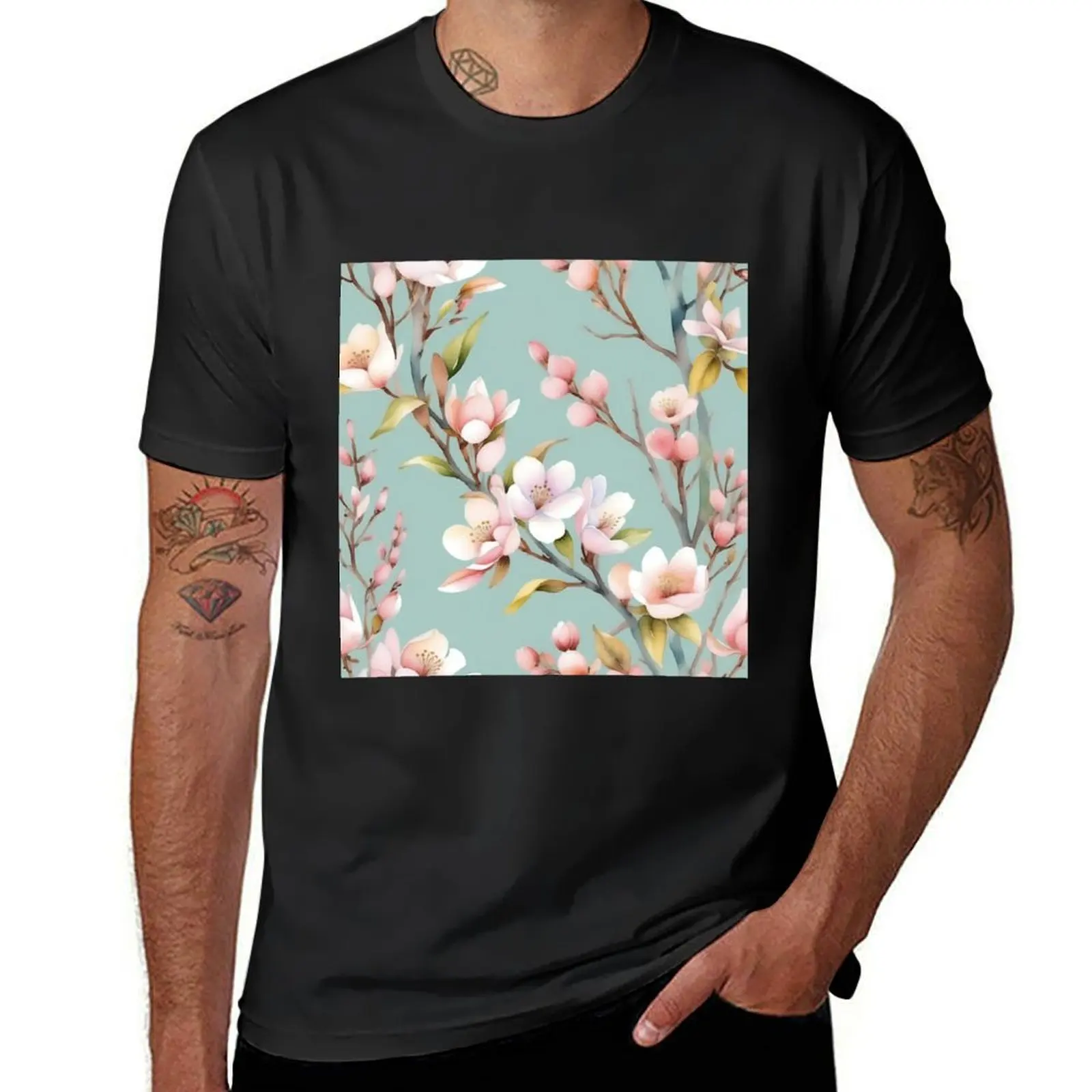 Watercolor of a cherry tree in bloom T-Shirt sweat summer clothes Aesthetic clothing Men's clothing