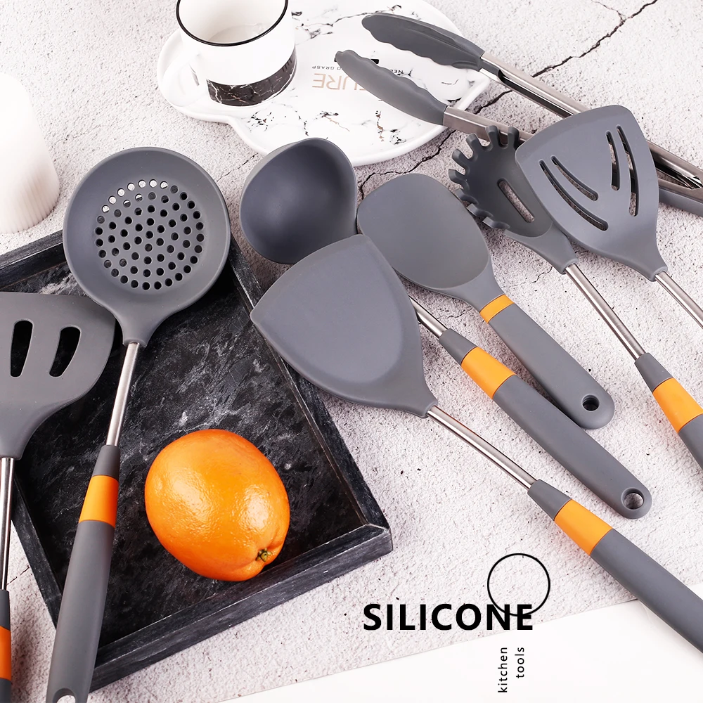 Premium Silicone Cooking Tool Set Heat Resistant Kitchen Utensils Anti-Slip Support Design Anti-scald Silicone Handle