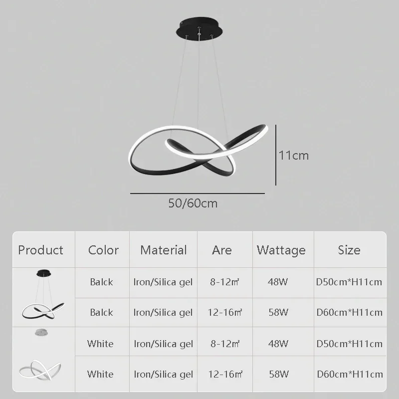 Imagem -06 - Moderno Led Luzes Pingente Restaurante Iluminação 50 60cm Lâmpada Geométrica Quarto Sala de Estar Preto Branco Decoração Casa Luminária Ambiente