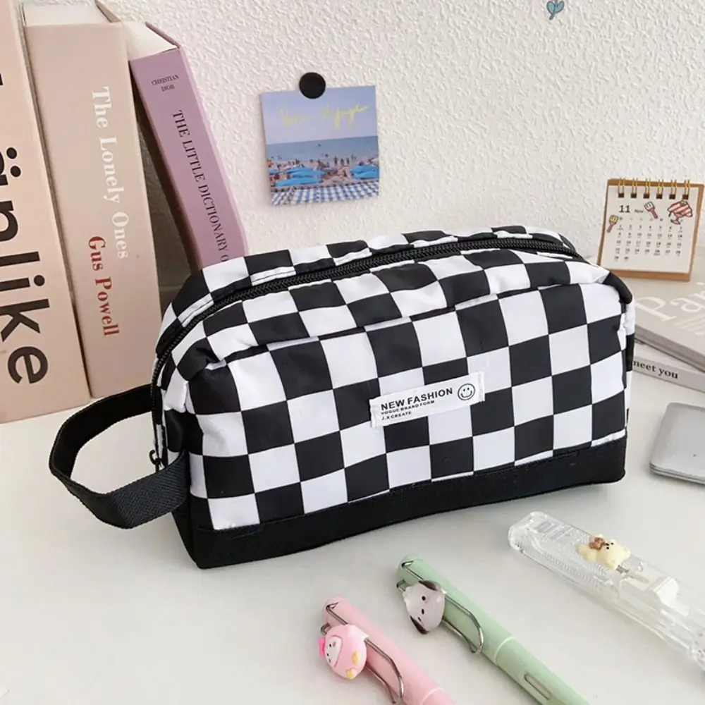 Simple Checkboard School Supplies Student Stationery Large Capacity Plaid Pencil Bag Pencil Pouch Desktop Organizer Pencil Case