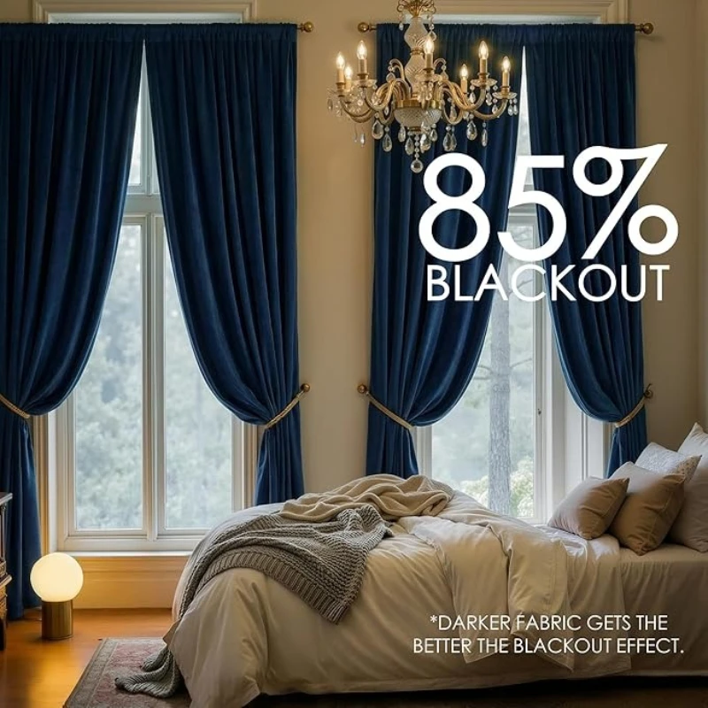 1pc Royal Blue Color Curtains for Living Room Velvet Material Warm Retro Bedroom Windows Door Decoration Luxurious Drapes