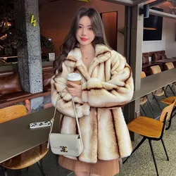 Women Fashion Retro Eco-friendly Fur Coat Winter New Female Mid-Length High-Grade Loose Casual Mink Fur Thicken Fleece Overcoat