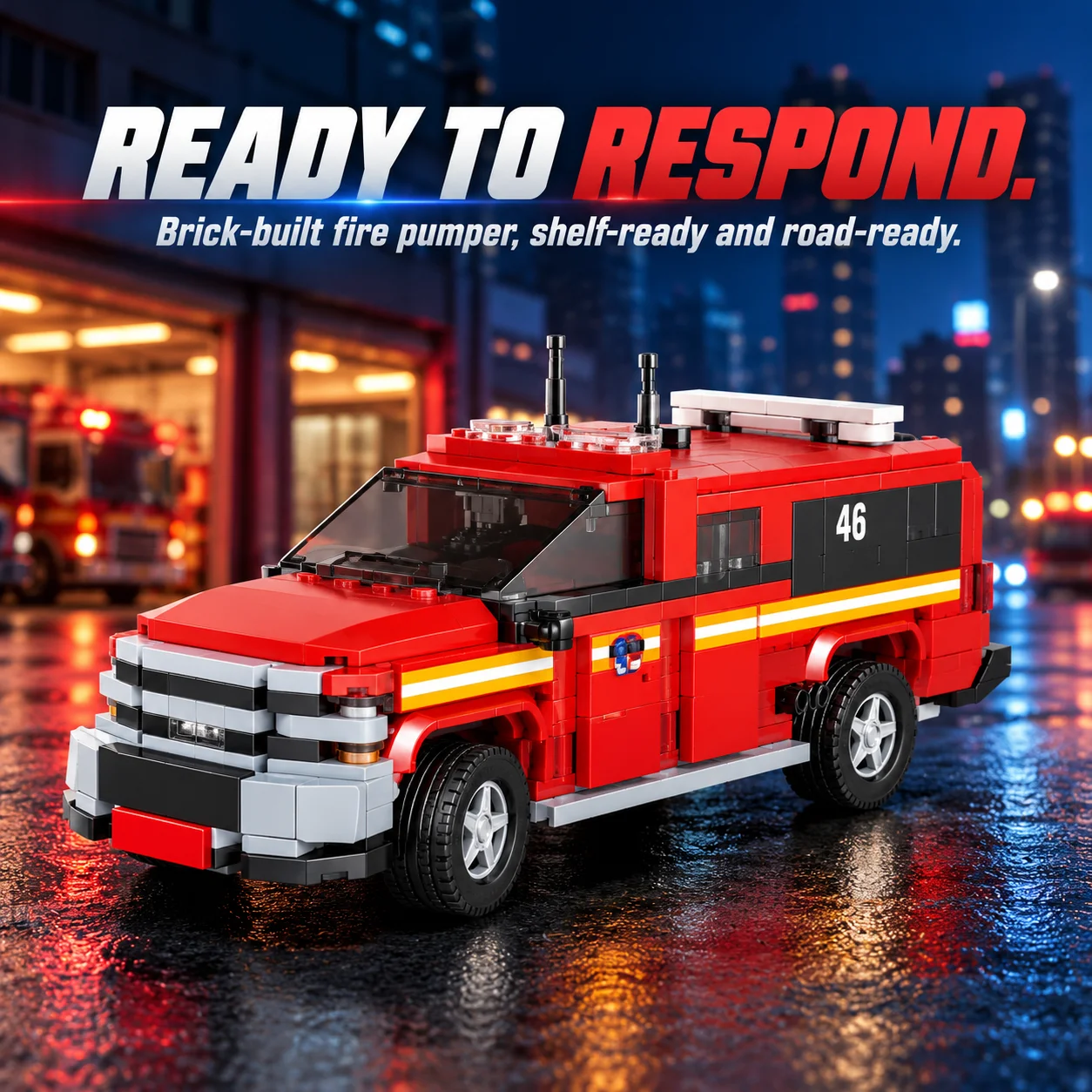 488PCS Fire Pumper Truck Building Blocks Emergency Rescue Vehicle Model Bricks Desktop Display Collectible DIY Toy Holiday Gifts