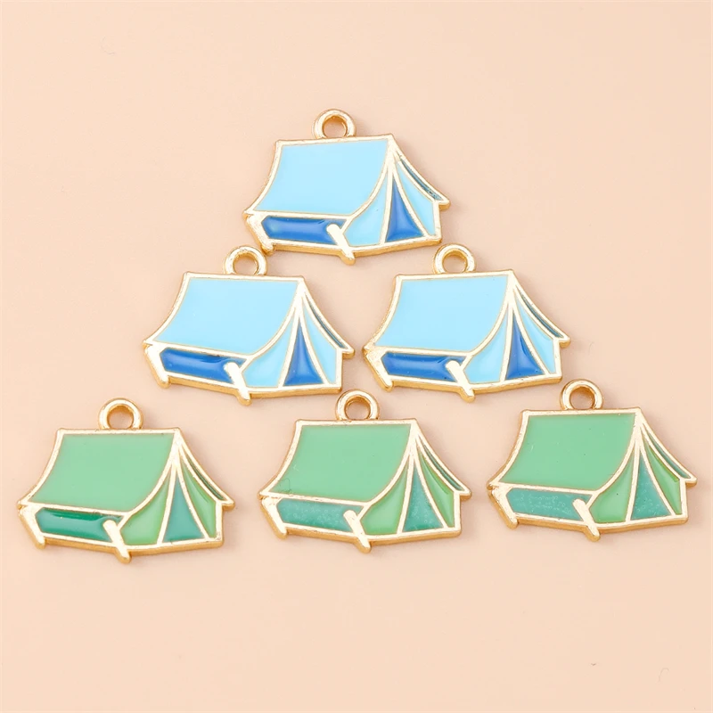 20 Stück 20 x 16 mm niedliche Emaille-Zelt-Charms-Anhänger für die Herstellung von DIY-Ohrringen, Halsketten, Armbändern, Zubehör, Schmuckzubehör – Detail 6