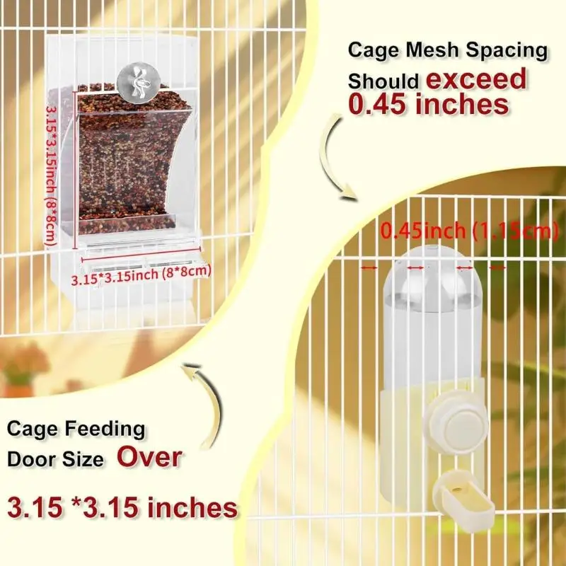 

Bird Feeder Water Dispenser 2 Pack Set Dispensing System Large Capacity Treat Storage for Pet Birds 87HA