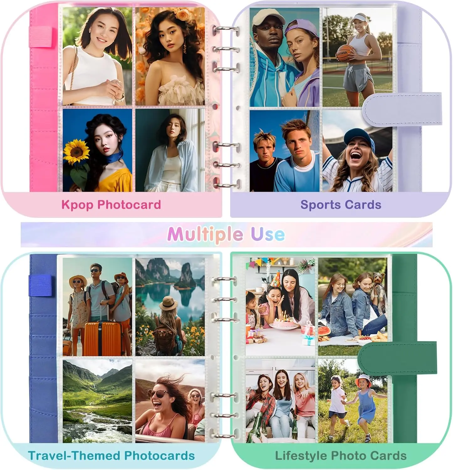 New A5 Kpop Photocard Binder, PU Leather 6-Ring Album with Magnetic Closure, Includes 25 Pack 4-Pocket Pages for 200 Cards