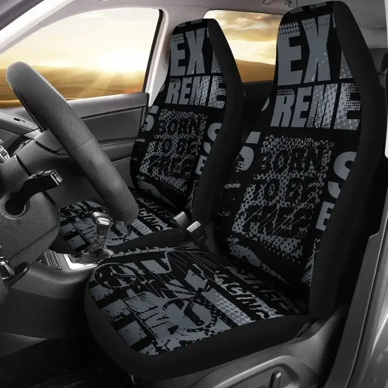 Black Grey Extreme Sports X Games Car Seat Covers Pair, 2 Front Seat Covers, Car Seat Protector, Car Accessories