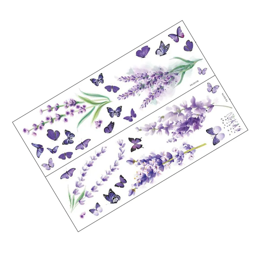 Lavender Wall Sticker Decor Removable Wallpaper Violet Peel Decals Pattern Sticky Home DIY Flower Butterfly Bedroom Living Room